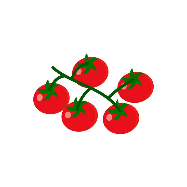 Ramas frescas de tomate cherry. Las hortalizas pequeñas a la planta alimenticia. Ilustración vectorial plana aislada sobre fondo blanco — Vector de stock