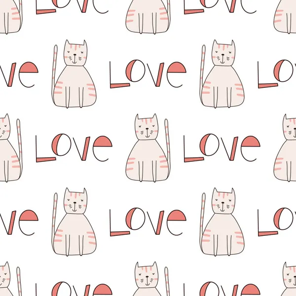 Kusursuz desenli şirin komik kediler. Yazdırma için sonsuz arkaplan. Karalama stilinde el çizimi çocuksu düz vektör çizimi.