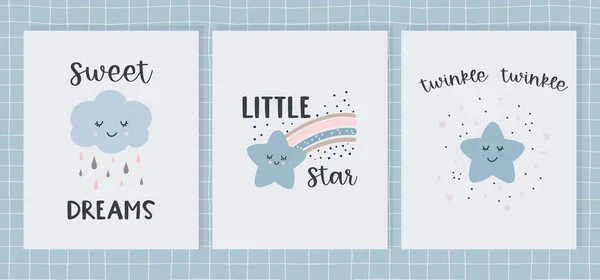 Impresión infantil para vivero en estilo escandinavo. Ideal para carteles de bebé, tarjetas, ropa. Ilustración de dibujos animados vectoriales en colores pastel. — Vector de stock