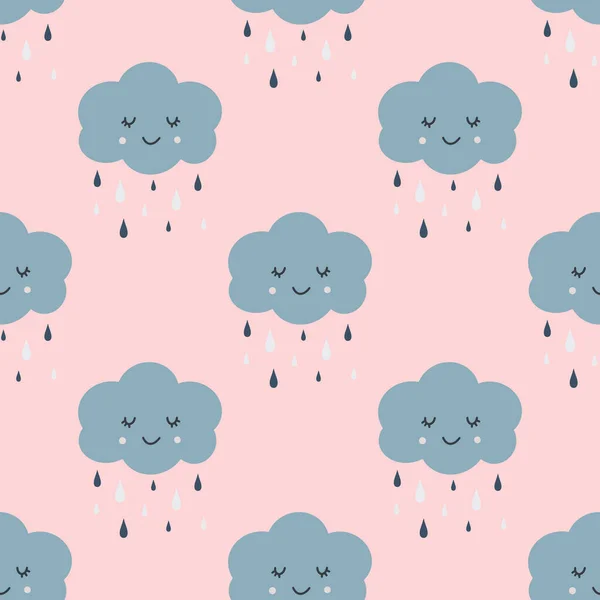 Childish seamless pattern with cute clouds in Scandinavian style. Baby print. Vector hand-drawn illustration — Stock Vector