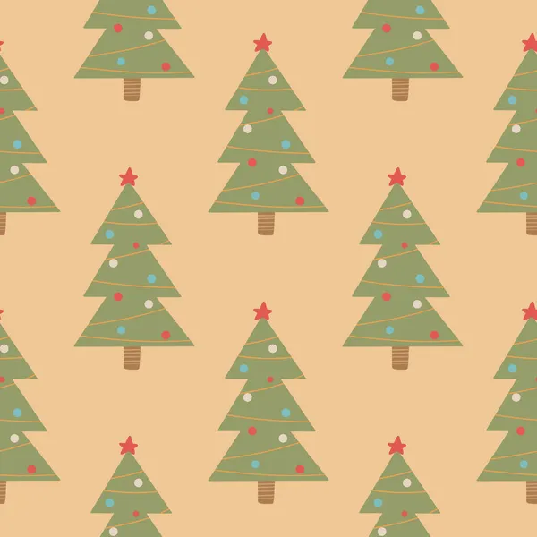 Noël Nouvel Symboles Arbre Motif Sans Couture Empreinte Vectorielle Papier — Image vectorielle