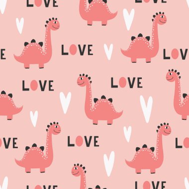 Şirin dinozor deseni - el çizimi çocuksu dinazor kusursuz desen tasarımı