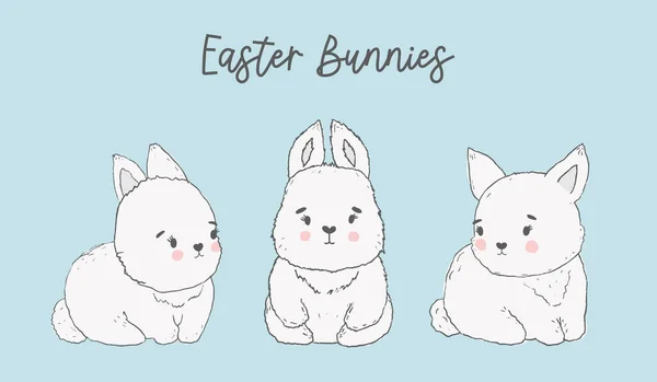 Ensemble de Pâques avec des lapins mignons. Parfait pour le scrapbooking, kit autocollant, étiquettes, cartes de vœux, invitations de fête. Illustration vectorielle dessinée main — Image vectorielle