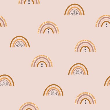 Şirin boho gökkuşağı kusursuz desen. Kumaş, ambalaj, tekstil, duvar kağıdı, giyim için yaratıcı çocuksu baskı