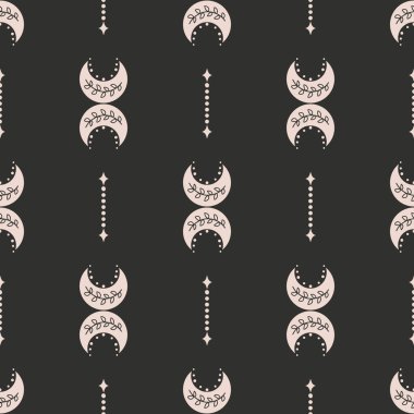 Sevimli boho dolunay deseni. Kumaş, ambalaj, tekstil, duvar kağıdı ve giysi için yaratıcı çocuksu baskı. Vektör dijital kağıt