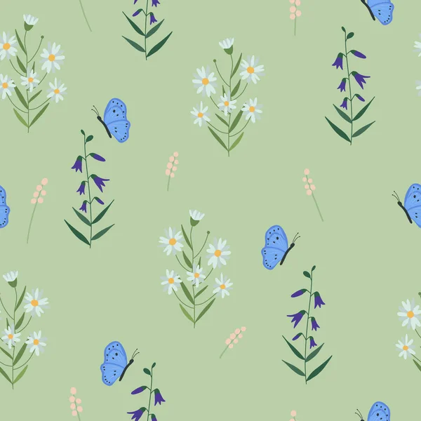 Padrão de flor sem costura. Fundo floral brilhante com flores e flores imprimir. Ilustração vetorial plana colorida para têxteis. Design de textura repetitiva — Vetor de Stock