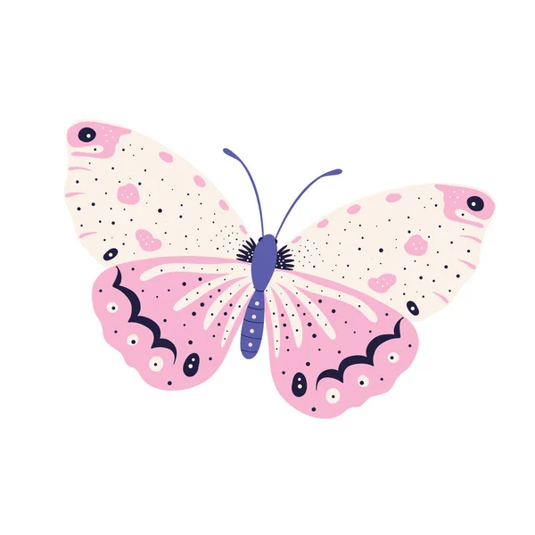 Magnífica polilla voladora aislada sobre fondo blanco. Hermoso insecto de verano. Ilustración vectorial plana — Vector de stock