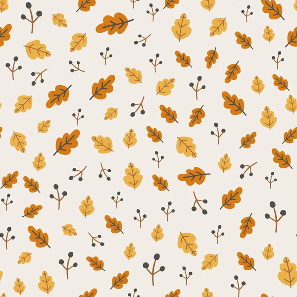 Seamless Pattern Autumn Leaves Berries Colorful Repeating Background Oak Leaves — Stock Vector