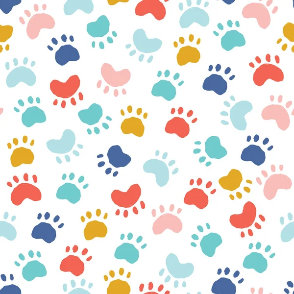 Abstract Animal Foot Print Seamless Pattern Vector Pet Trail Background — Image vectorielle