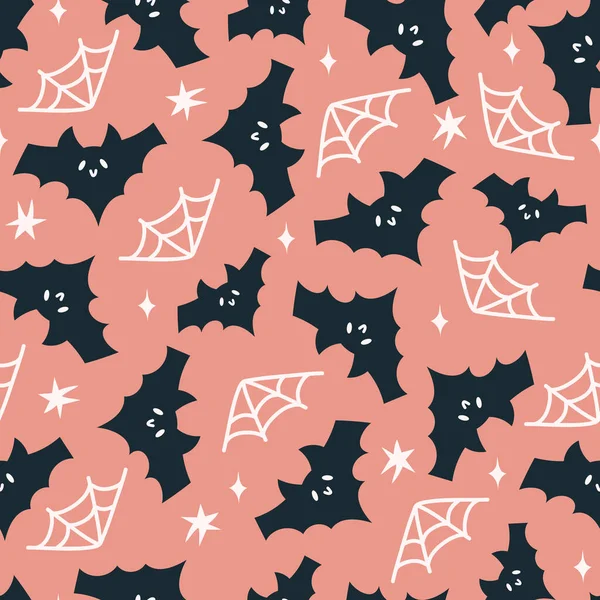 Happy Halloween Cute Vector Seamless Pattern Cartoon Bat Stars Creative — Stockvector