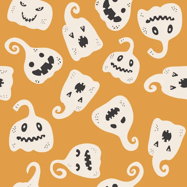 Holiday Seamless Pattern Funny Characters Pumpkins Halloween Vector Illustration Creative — Vetor de Stock