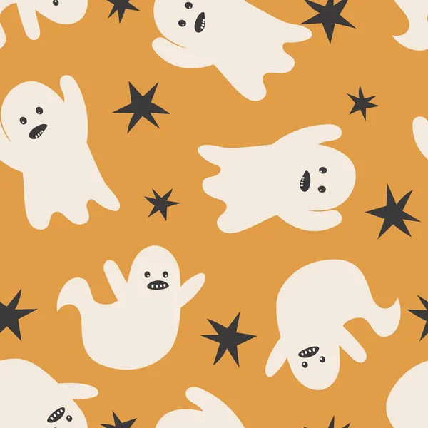 Happy Halloween Cute Vector Seamless Pattern Cartoon Ghost Creative Childish — Stockvector