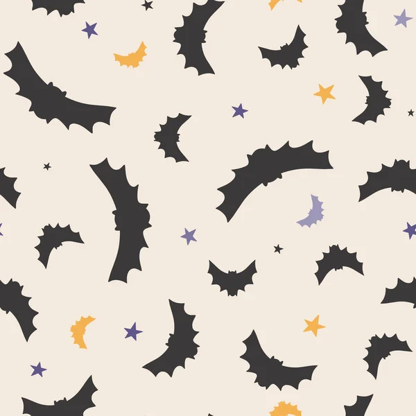 Happy Halloween Cute Vector Seamless Pattern Cartoon Bat Stars Creative — Archivo Imágenes Vectoriales