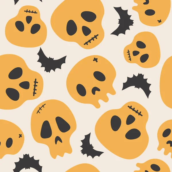 Happy Halloween Cute Vector Seamless Pattern Skull Creative Childish Texture — Vetor de Stock