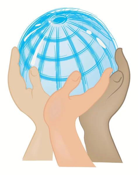 Globe supported with the hands — Stock Vector