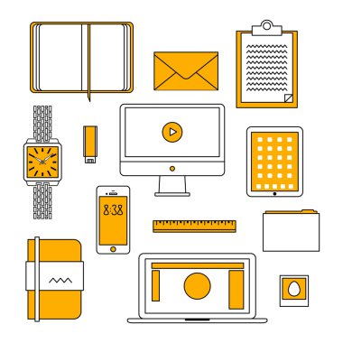 düz tasarımı ince çizgi Icons set