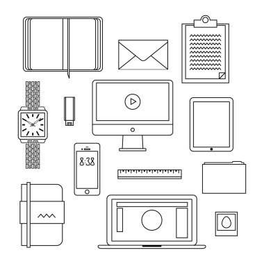 düz tasarımı ince çizgi Icons set