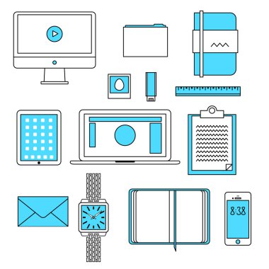 düz tasarımı ince çizgi Icons set