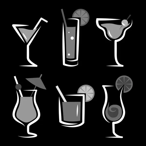 Different kinds of glasses with aperitifs — Stock Vector