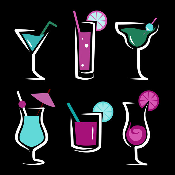 set of cocktails soft and long-drinks