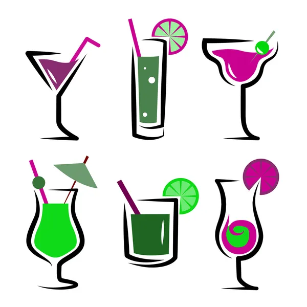 Sada koktejlů nealkoholických a dlouhých nápojů — Stockový vektor