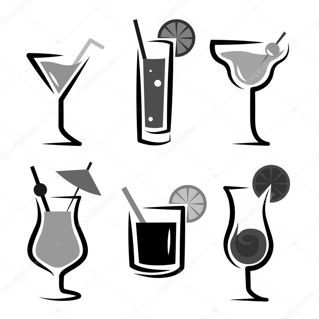 Different kinds of glasses with aperitifs