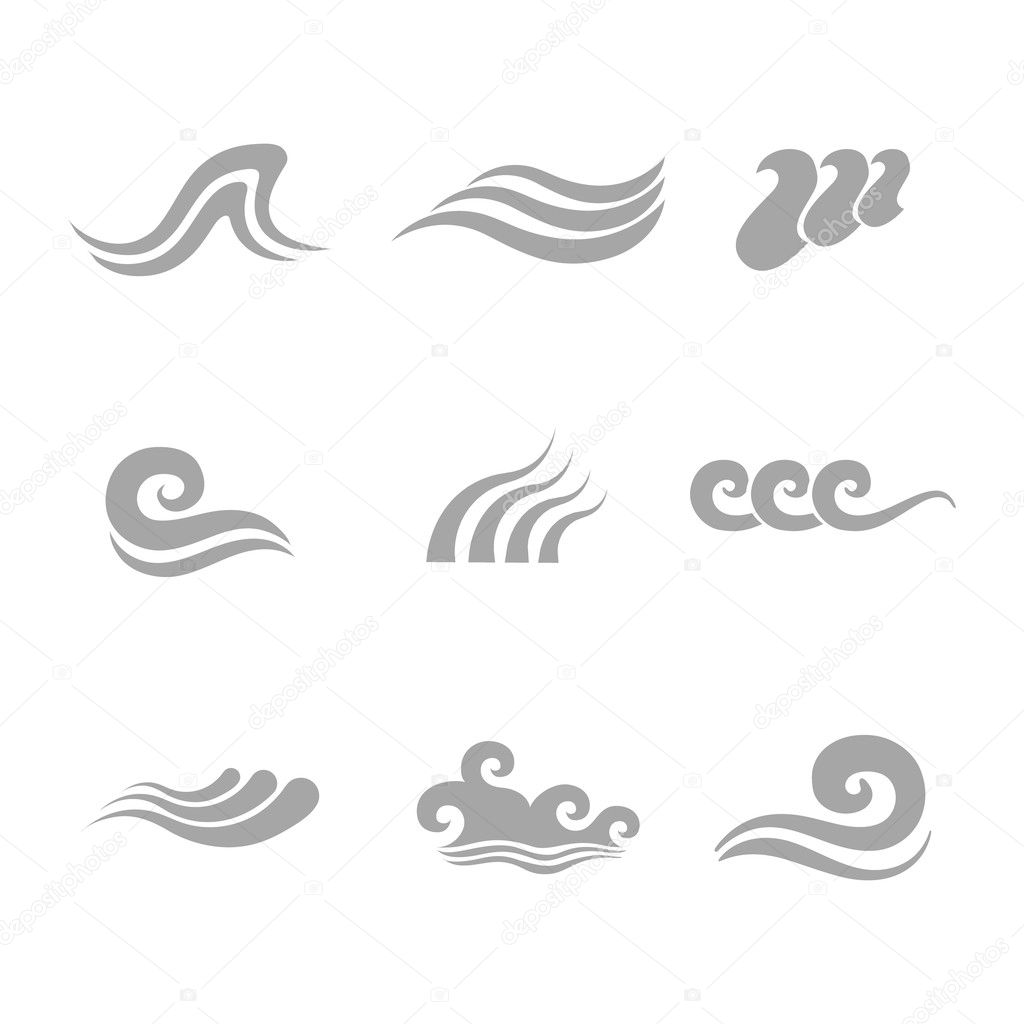 Set of wave symbols for design isolated on white 