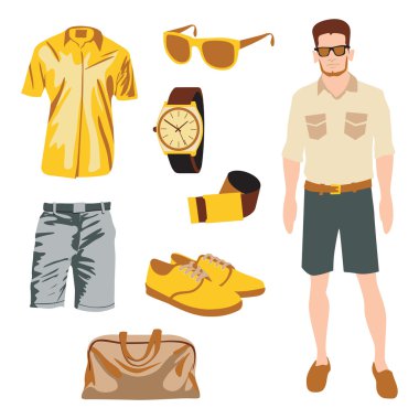 hipster karakter paketi Aksesuar giyim vektör çocukla geek için