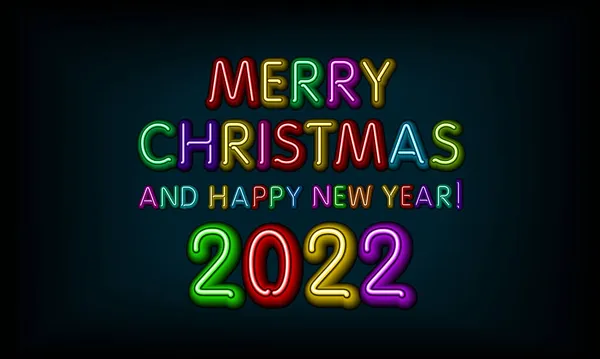Feliz Natal e feliz ano novo 2022 neon colorido vetor ilustração — Vetor de Stock