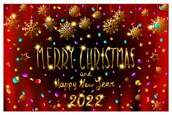 Tipográfica de Navidad y Año Nuevo sobre fondo rojo con textura de brillo dorado. Ilustración vectorial para fondo dorado brillante. Tarjeta de Navidad. Ilustración vectorial — Vector de stock
