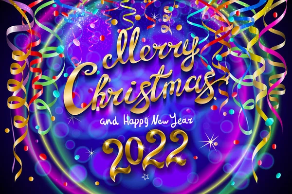 Frohe Weihnachten und ein gutes neues Jahr 2022 Konzept, Baum mit Bokeh, Weihnachten Urlaub Hintergrund. Feiertags-Grußkarten-Design. Vektorillustration. Kunst — Stockvektor