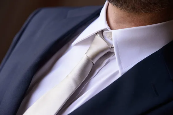 Details Blue Business Man Groom Suit — Stock Photo, Image