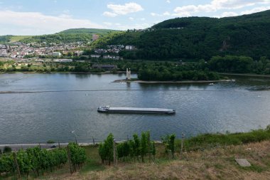 Güneşin güzel bir günde vadiyi aydınlattığı yürüyüş parkurundan Almanya 'nın Bingen am Rhein manzarası