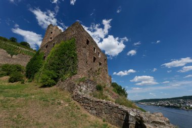 Güneşin güzel bir günde vadiyi aydınlattığı yürüyüş parkurundan Almanya 'nın Bingen am Rhein manzarası