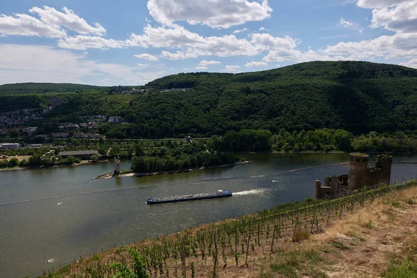 Güneşin güzel bir günde vadiyi aydınlattığı yürüyüş parkurundan Almanya 'nın Bingen am Rhein manzarası