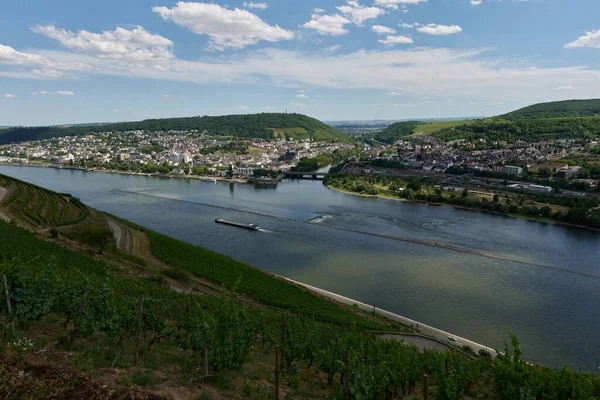 Widok Bingen Rhein Niemcy Szlaku Turystycznego Jak Słońce Oświetla Dolinę — Zdjęcie stockowe