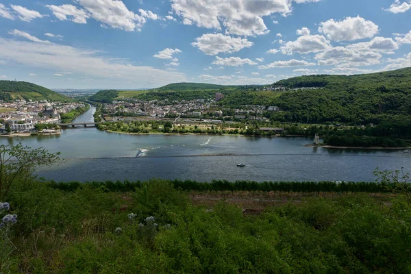 View Bingen Rhein Germany Hiking Trail Sun Just Illuminates Valley — Stockfoto