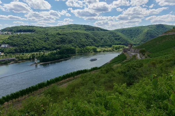 View Bingen Rhein Germany Hiking Trail Sun Just Illuminates Valley — Stock Photo, Image