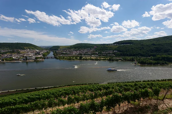 View Bingen Rhein Germany Hiking Trail Sun Just Illuminates Valley — Fotografia de Stock