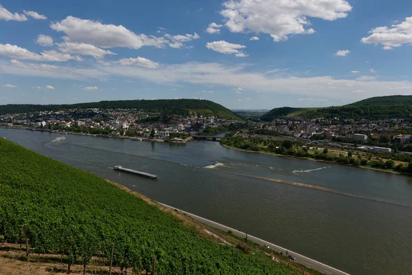 Widok Bingen Rhein Niemcy Szlaku Turystycznego Jak Słońce Oświetla Dolinę — Zdjęcie stockowe