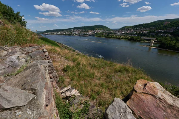 View Bingen Rhein Germany Hiking Trail Sun Just Illuminates Valley — Stock Photo, Image