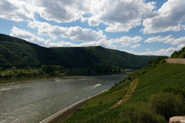 View Bingen Rhein Germany Hiking Trail Sun Just Illuminates Valley — Stock Photo, Image