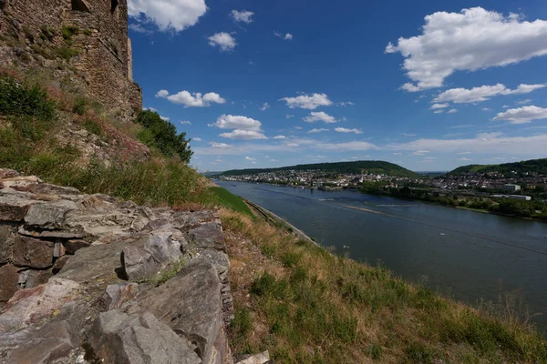 View Bingen Rhein Germany Hiking Trail Sun Just Illuminates Valley — 스톡 사진