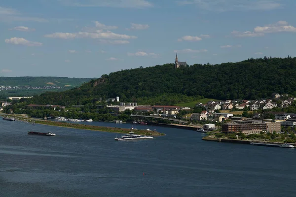 View Bingen Rhein Germany Hiking Trail Sun Just Illuminates Valley — Stock Photo, Image