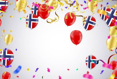 Norveç Bağımsızlık Günü posteri. Vatansever bayram. Norveç balonları