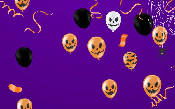 Feliz Halloween Banner Truco Fiesta Globos Fantasma Murciélagos Fiesta Invitación — Archivo Imágenes Vectoriales