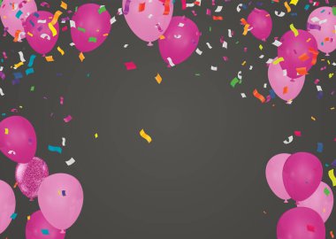Doğum günü tebriği, Balonlar pembe, Arkaplan Şablonu Parlak Helium Vektör İllüstrasyonu EPS10