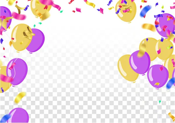 Барвисті Кульки Фіолетові Золоті Трикутними Вечірніми Прапорами Конфетті Паперовими Потоковими — стоковий вектор