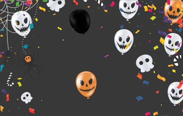 Ευτυχισμένο Απόκριες Πανό Τέχνασμα Μπαλόνια Κόμμα Φάντασμα Νυχτερίδες Κόμμα Πρόσκληση — Διανυσματικό Αρχείο