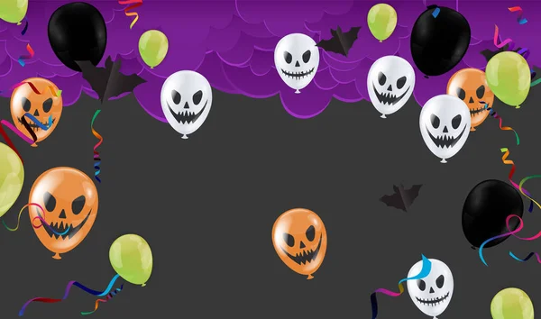 Feliz Halloween Banner Truco Fiesta Globos Fantasma Murciélagos Fiesta Invitación — Vector de stock